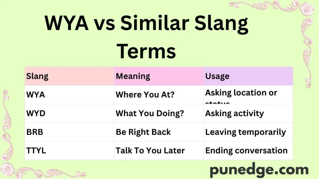 WYA vs Similar Slang Terms