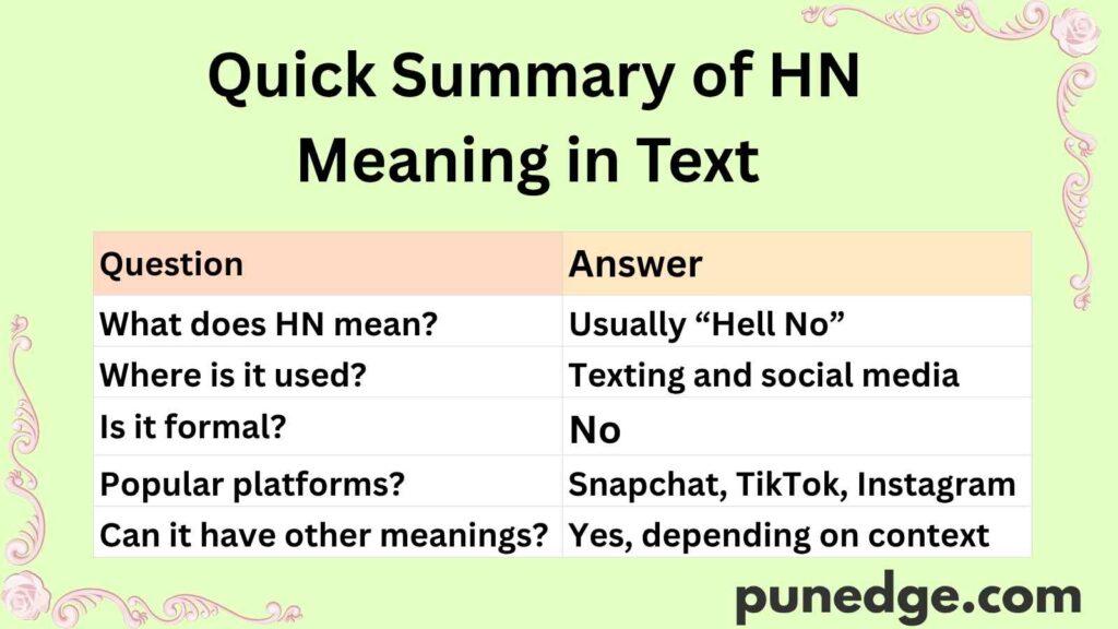 Quick Summary of HN Meaning in Text